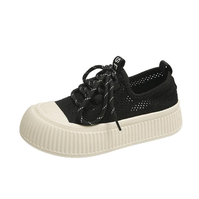 Vulcanized Sneakers Women Mesh Casual Shoes For Women Chunky Sport Walking Shoes Ladies Summer Canvas Sneakers 40 black