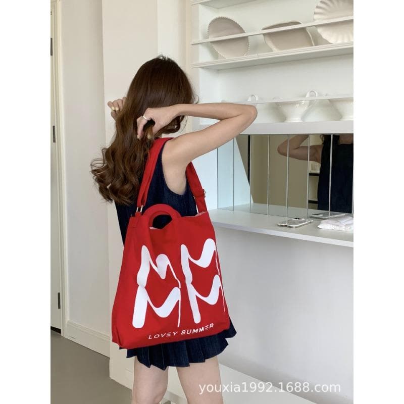 Summer One-shoulder Crossbody Bag Large Capacity Hand-held Canvas Bag Women's Commuting Bag red