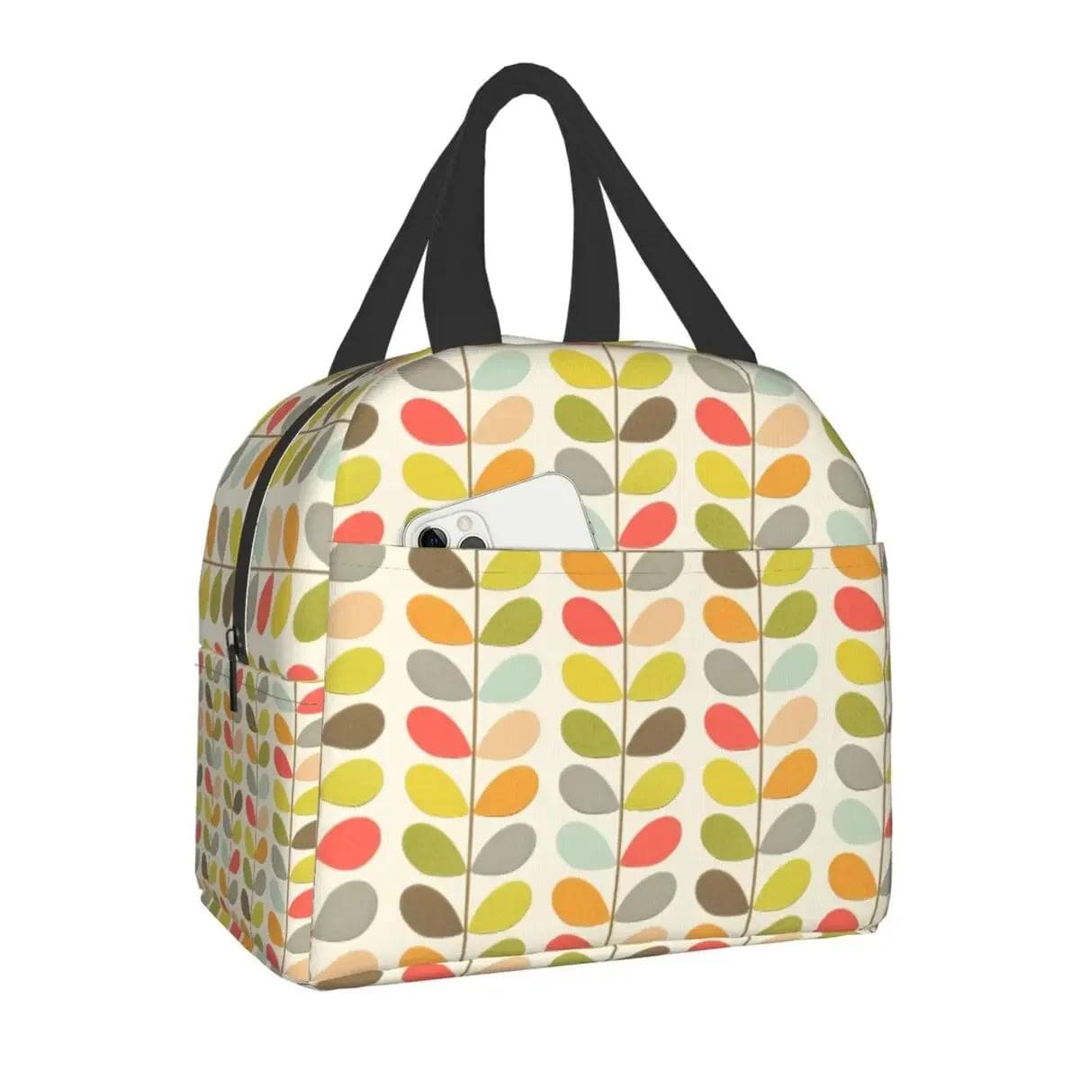 Orla Kiely Multi Stem Thermal Insulated Lunch Bag Scandinavian Flower Portable Lunch Tote for Outdoor Picnic Storage Food Box 22x20x13CM black