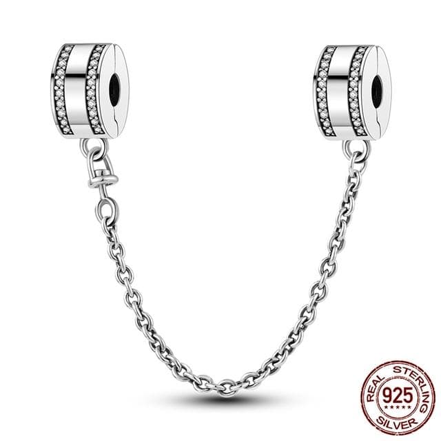 New Arrival Clip Safey Chain Stopper Charms 925 Sterling Silver Cz Heart Clip Bead Charm Fit Bracelet Jewelry