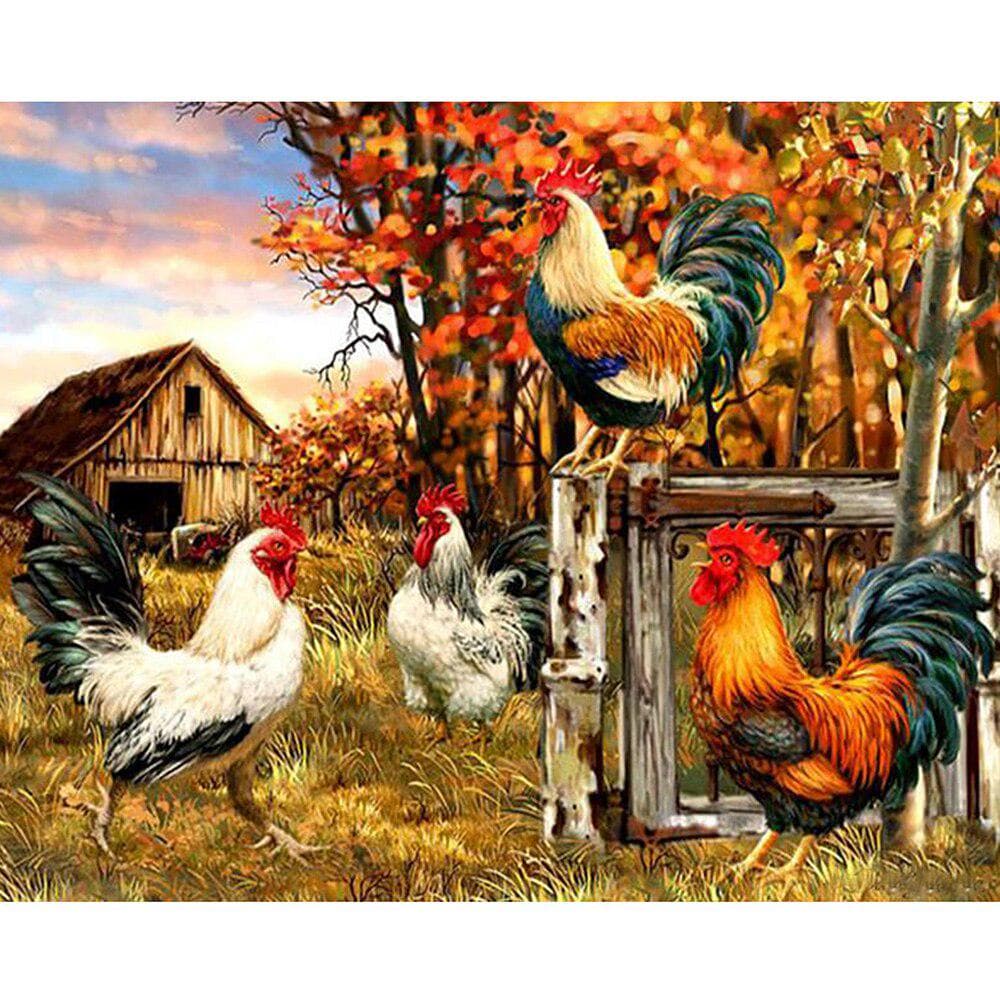 Cross Stitch Kit DIY Diamond Embroidery Cock Full Round Diamond Painting Mosaic Home Decor 20X30CM