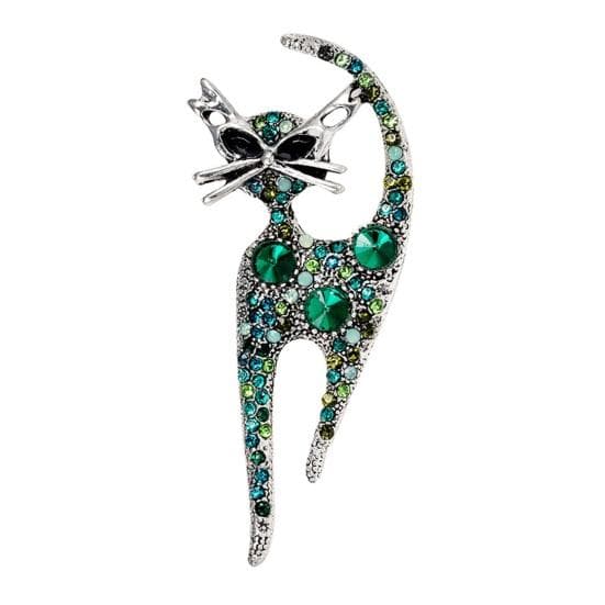 Cute Cat Shape Brooch Colorful Shining Rhinestones Inlaid Pin Suit Lapel Badge Jewelry Gift Coat Accessories green