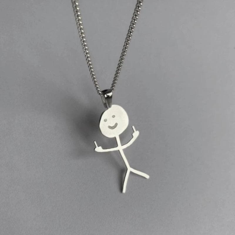 Fashion Hip Hop Funny Doodle Pendant Necklace For Man Woman Stickman Middle Finger Rock Punk Necklace Party Jewelry silver