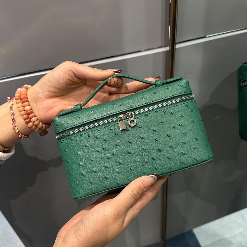 Forest Green Handheld Women's Ostrich Pattern Square Shoulder Bag Regular Packaging (Customized Metal)