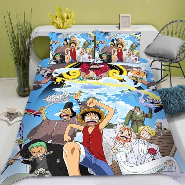 One-Piece Anime Duvet Cover Set Comforter Printed Nika Luffy Gear Cartoon Twin Size Bedding Sets Gifts 3-pieces Set Home Decor EU SK 260x220cm