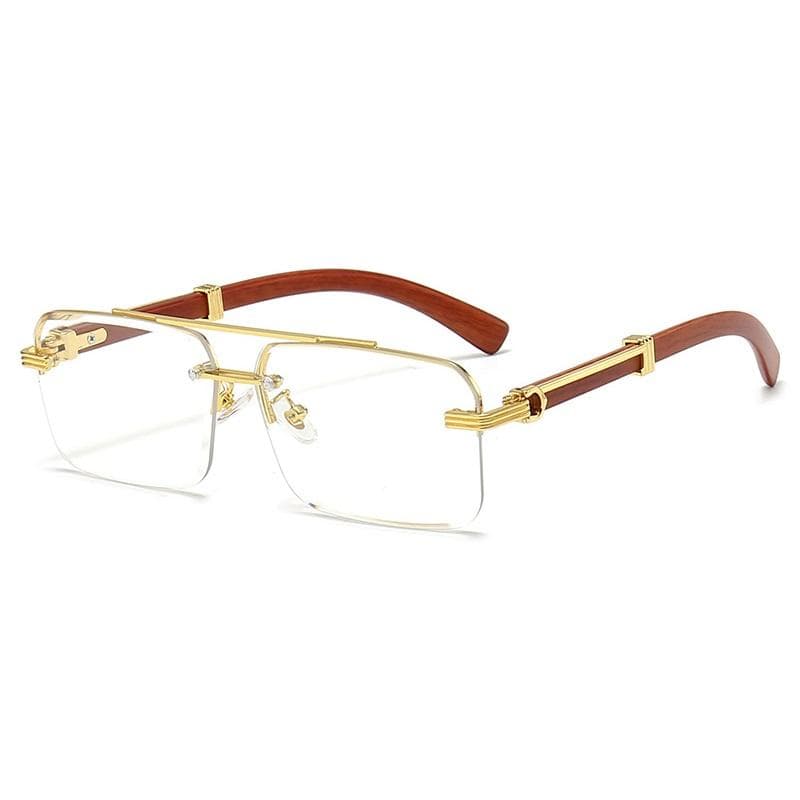 Wood Grain Square Rimless Sunglasses UV400 Retro Women Men Designer Brand Eyewear Shades Oculos Female Gafas Gold