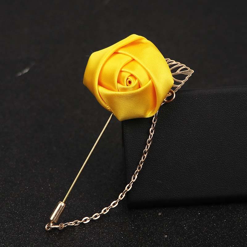 1 Pc Men Clothing Accessories Rose Leaf Shape Suit Lapel Flower Brooch Pin golden yellow