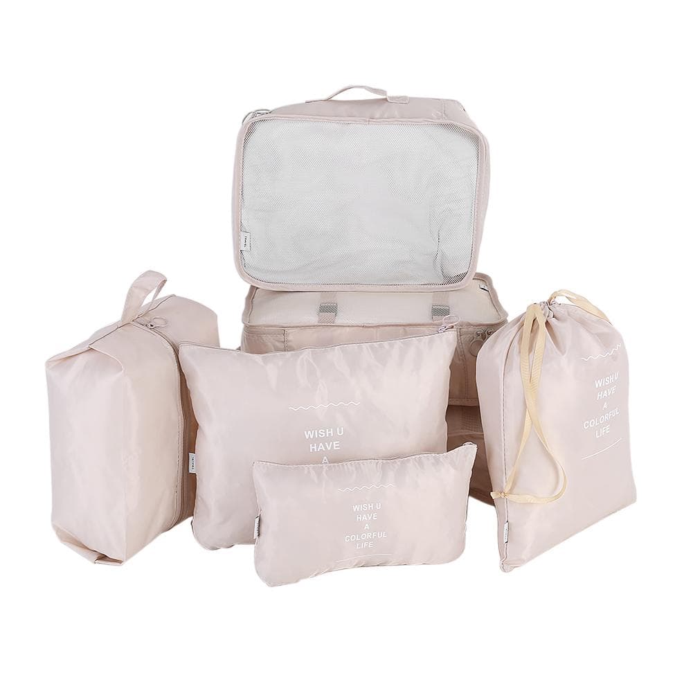 7Pcs Portable Clothes Storage Bag Underwear Packing Travel Luggage Organizer Beige