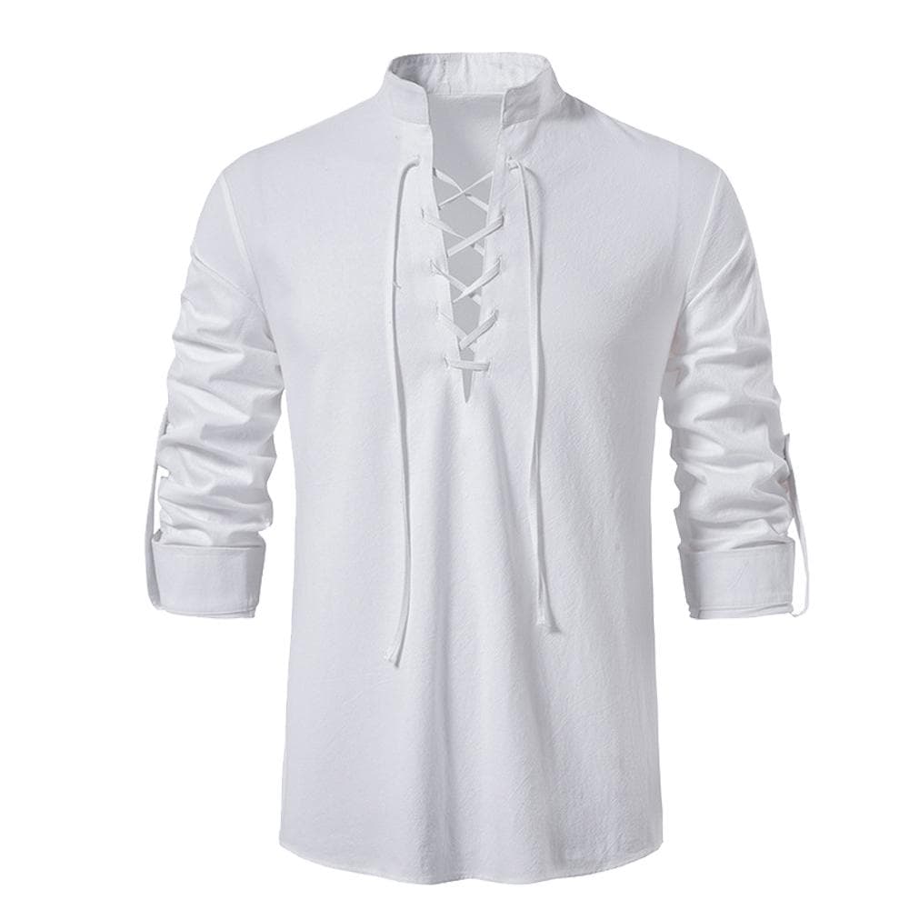 Mens Pirate Shirt Viking Retro Renaissance Medieval Gothic Victorian Halloween Costume Casual Cotton Linen Lace Up Hippie Shirts XL