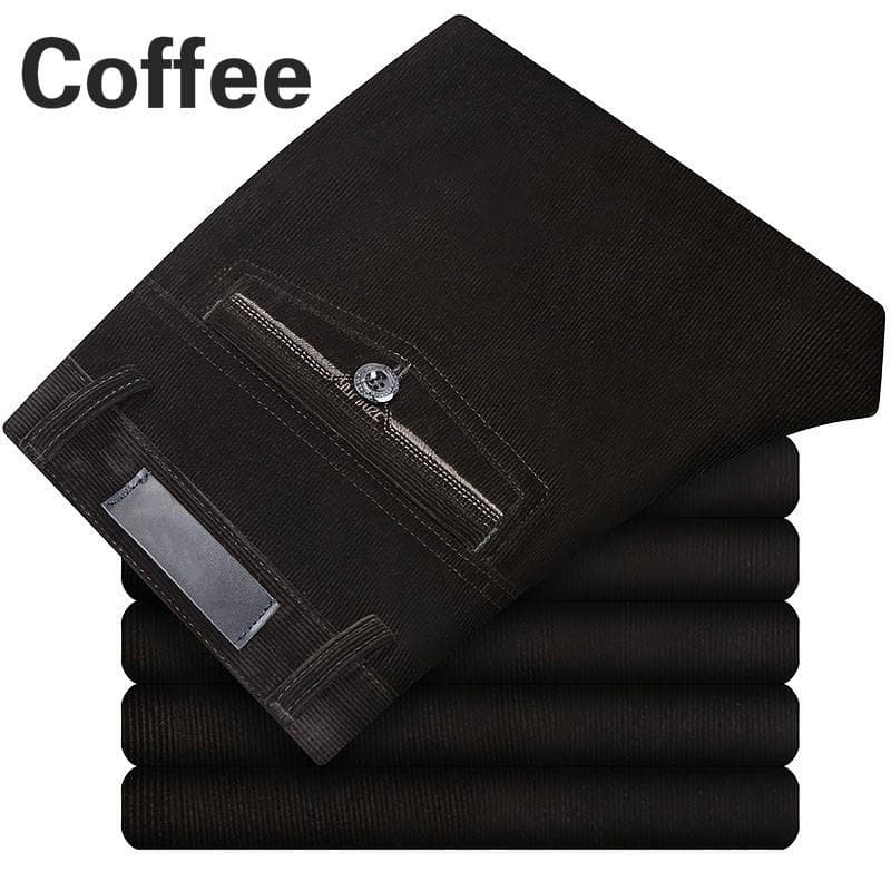 Pants men corduroy cord trousers stretch straight pants casual loose high waist vintage retro 32 coffee