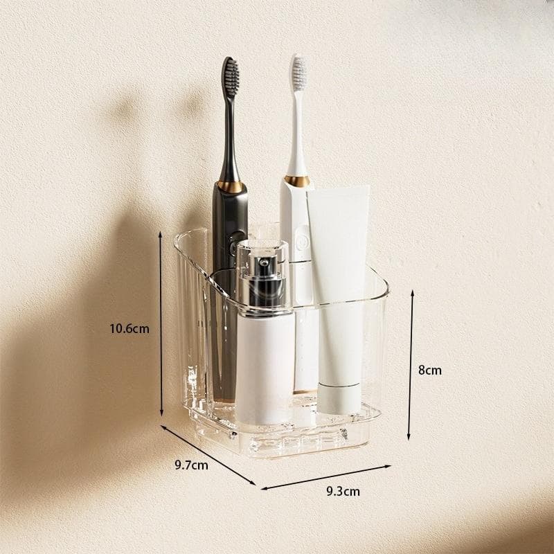 1pc Transparent Toothbrush Holder, Compartment Wall Mount Storage Rack, Creative No-Drill Bathroom Organizer one-size