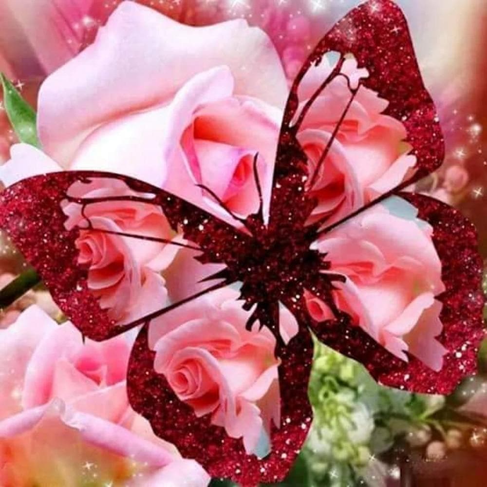 5D DIY Diamond Painting Pink Roses and Butterflies Embroidery Cross Stitch Rhinestone home Decor gift 30X30CM
