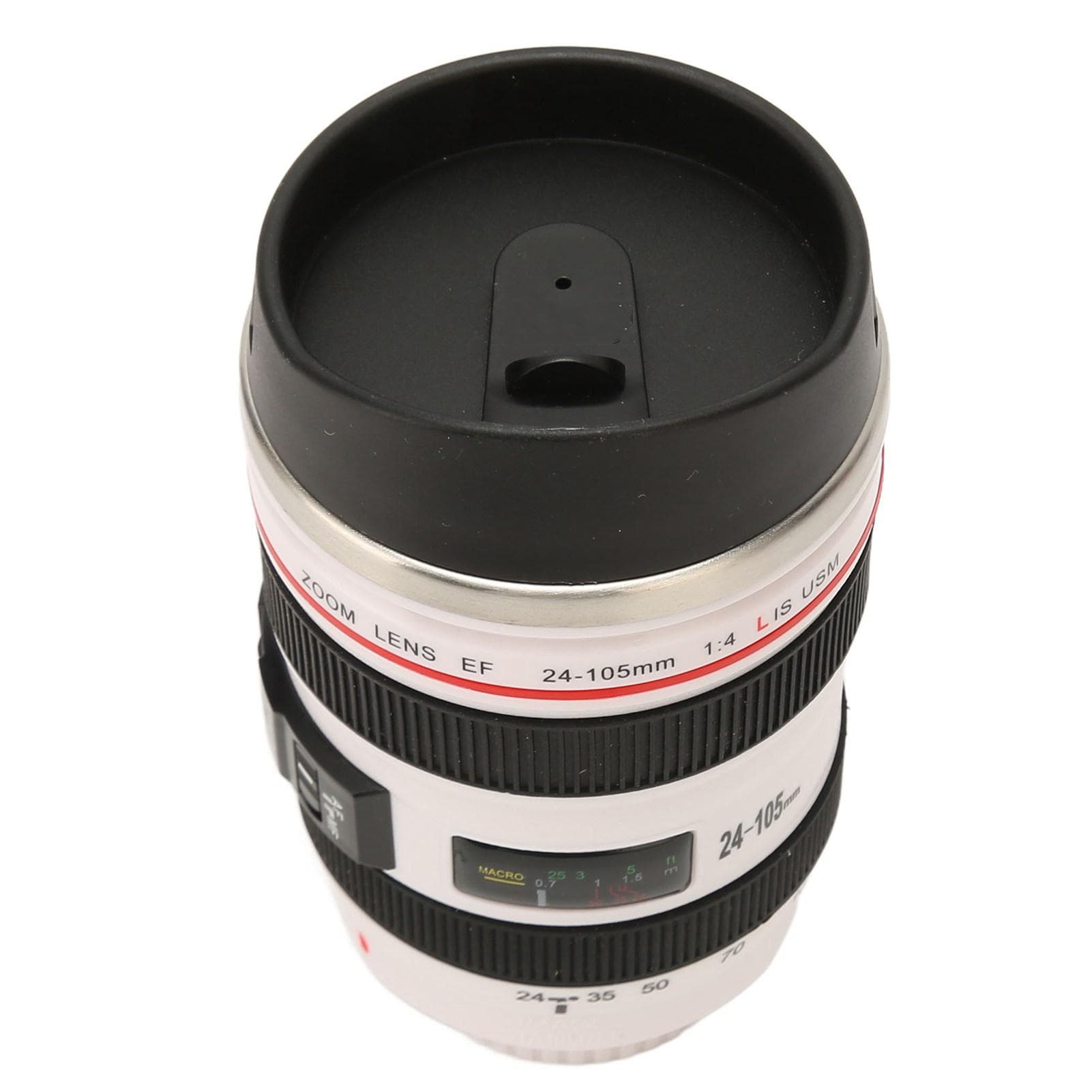 Stainless Steel Camera Lens Coffee Mug Photographer Camera Mug Travel Coffee Cup with Lid for Men White