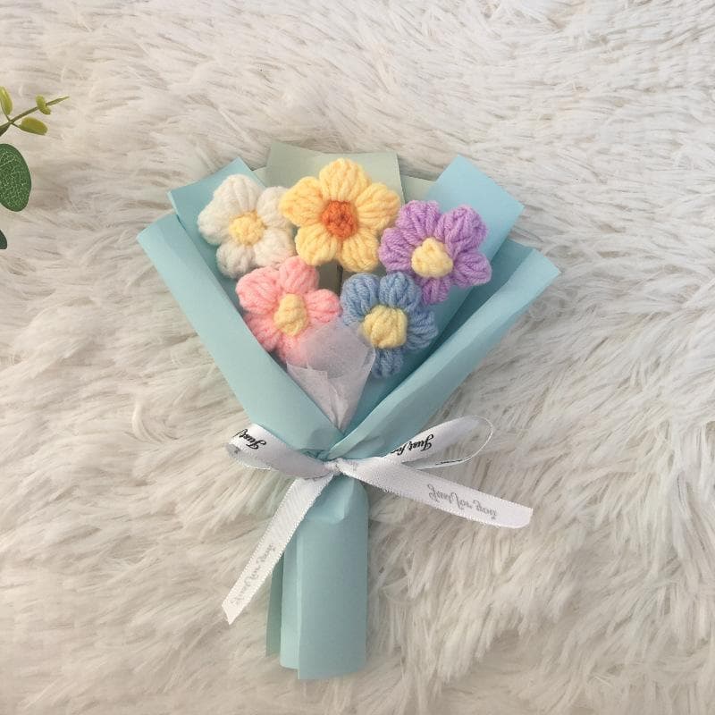 Cute Crochet Flowers Mini Flower Handmade Flower Bouquet Crochet Woven Artificial Flowers Knit Bouquets Mother's Day Gift