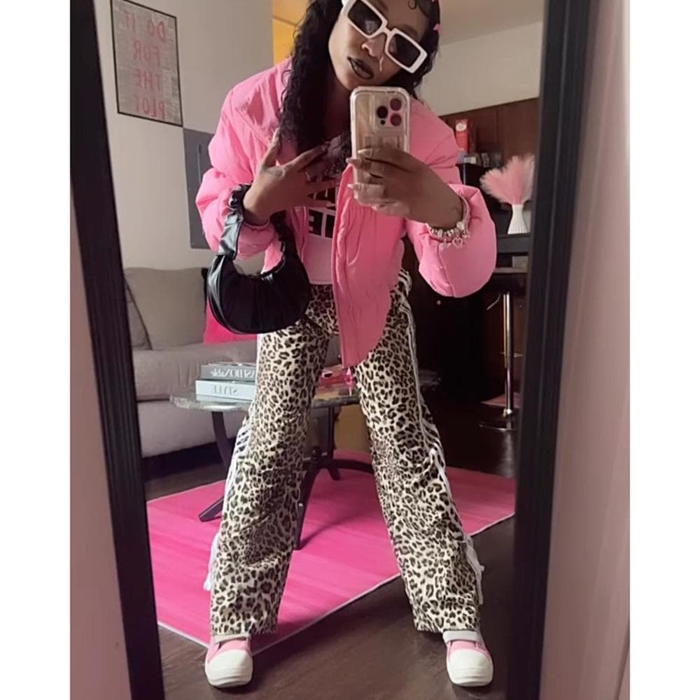 Retro Leopard Print Casual Pants for Women's Spring and Autumn New Loose Straight Drape Long Pants M leopard print