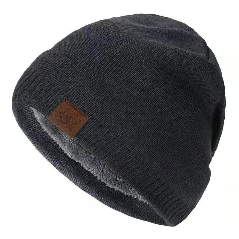 Unisex Winter Hats Solid Color Knitted Hats For Men And Women Outdoor Add Fur Lining Beanie Cap 54cm-60cm grey