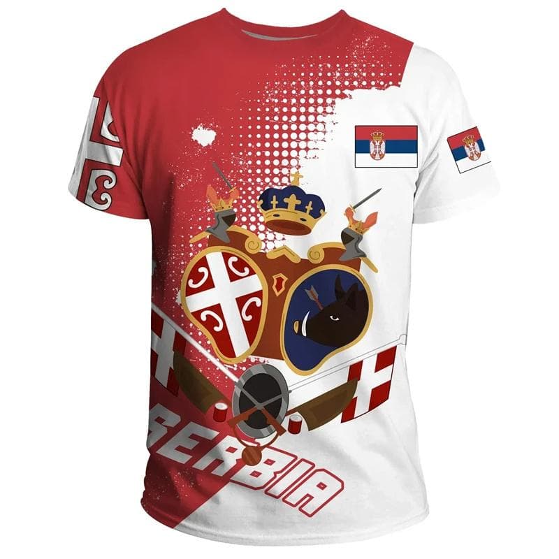 Serbia Flag 3D Printed T-shirt Serbian National Emblem Fashion Men's Oversized Sports Streetwear T-shirt M