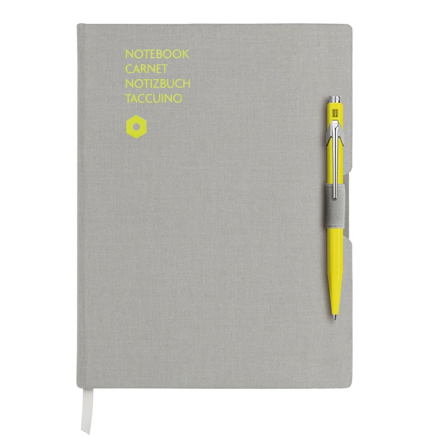Caran d'Ache Gift Set 849 NF8491-401 Gray A5 Notebook with Fluorescent Yellow Ballpoint Pen, Officially Imported