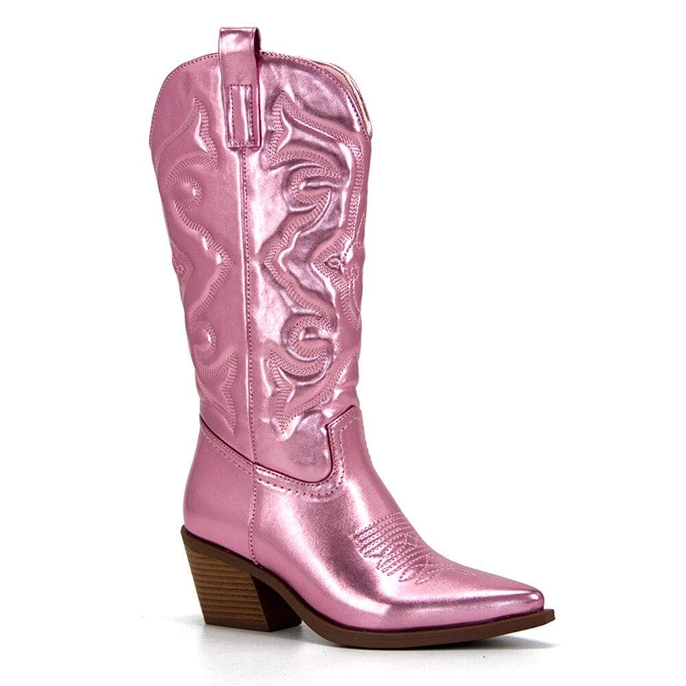 Pink Cowboy Cowgirl Woman Boots For Women Western Zip Embroidered Pointed With High Heels Middle Calves Autumn Trendy Boots Shoes 37 pink