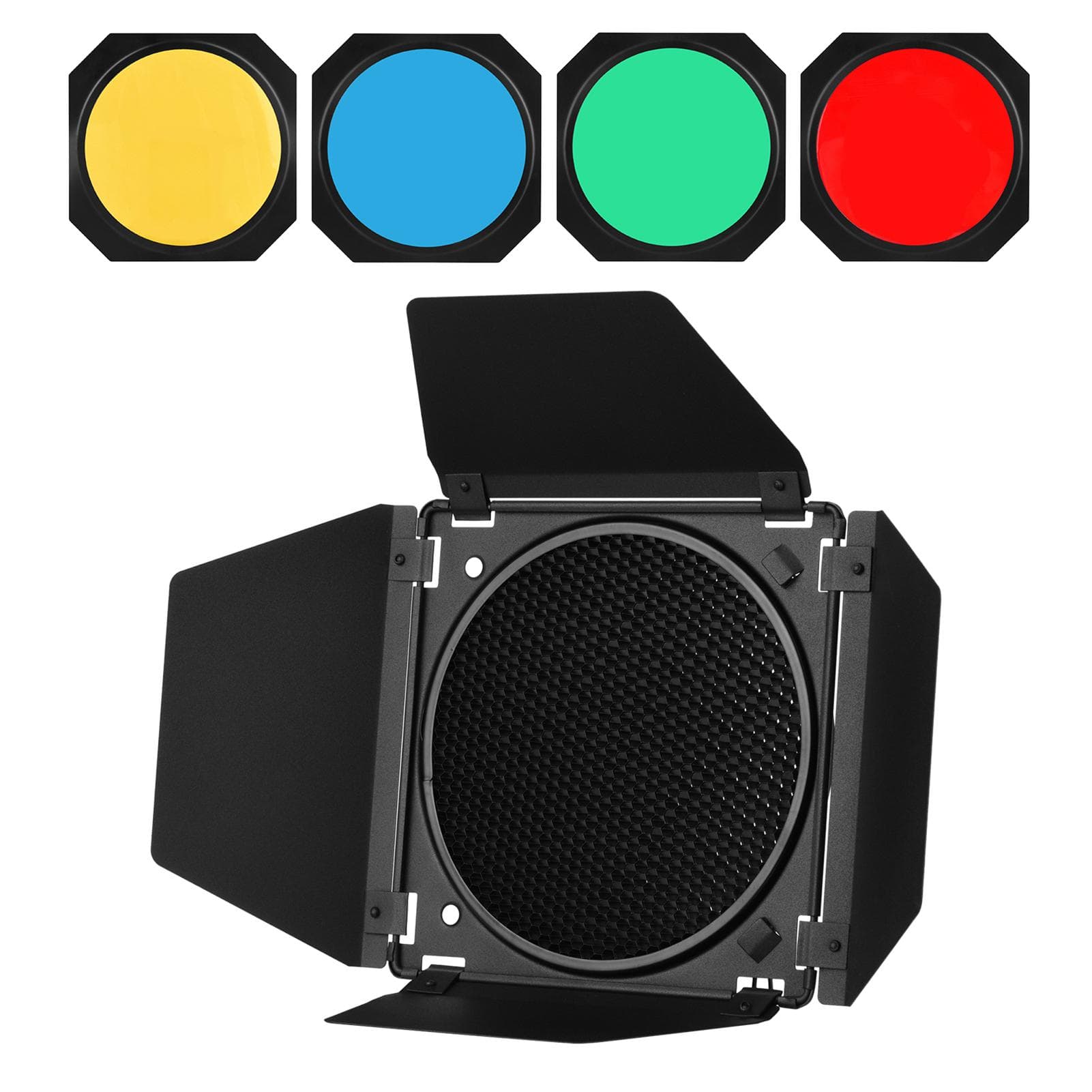 Andoer Photography Light Barn Door Barndoor Kit with Honeycomb Grid 4pcs Color black