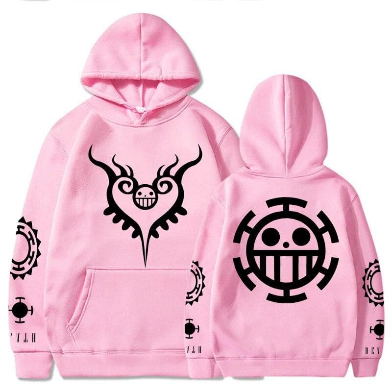 Fashion Anime One Piece Hoodie Loose Unisex Hoodie Law Printing Pullover Long Sleeves Hoodies M pink