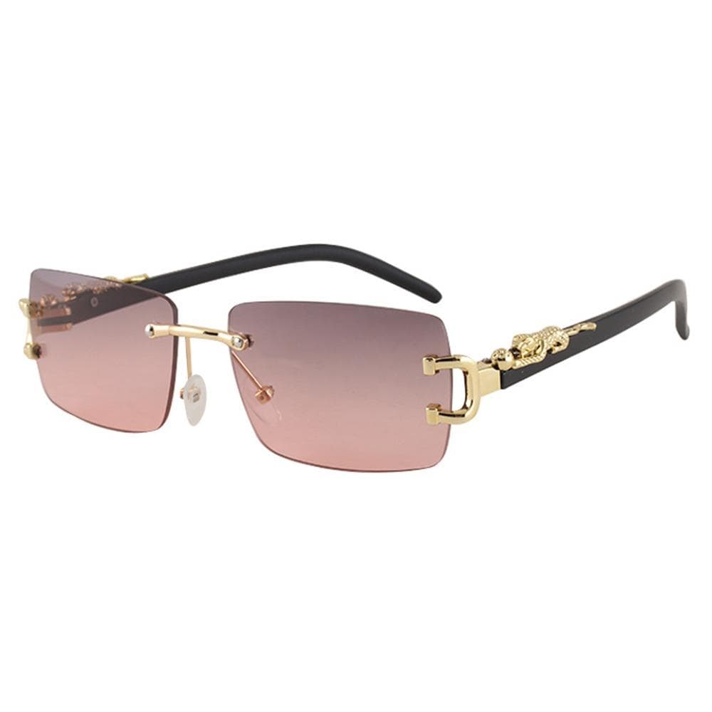 Stylish Leopard Rectangular Sunglasses Metal Frame UV400 Protection Cut Edge Frameless Eyewear for Women Men