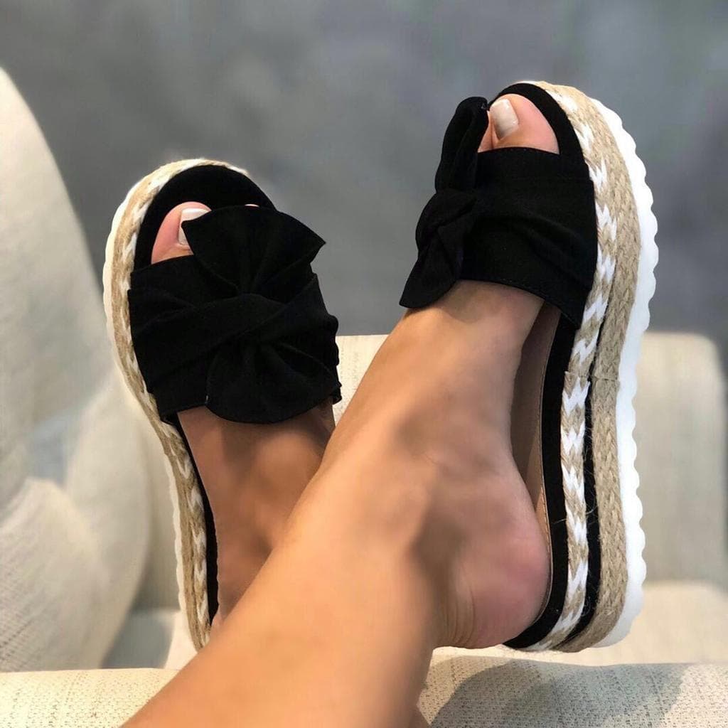 2025 Women Cute Bowknot Sandals Casual Slip On Sandals Ladies Daily Platform Sandals Party 36 black