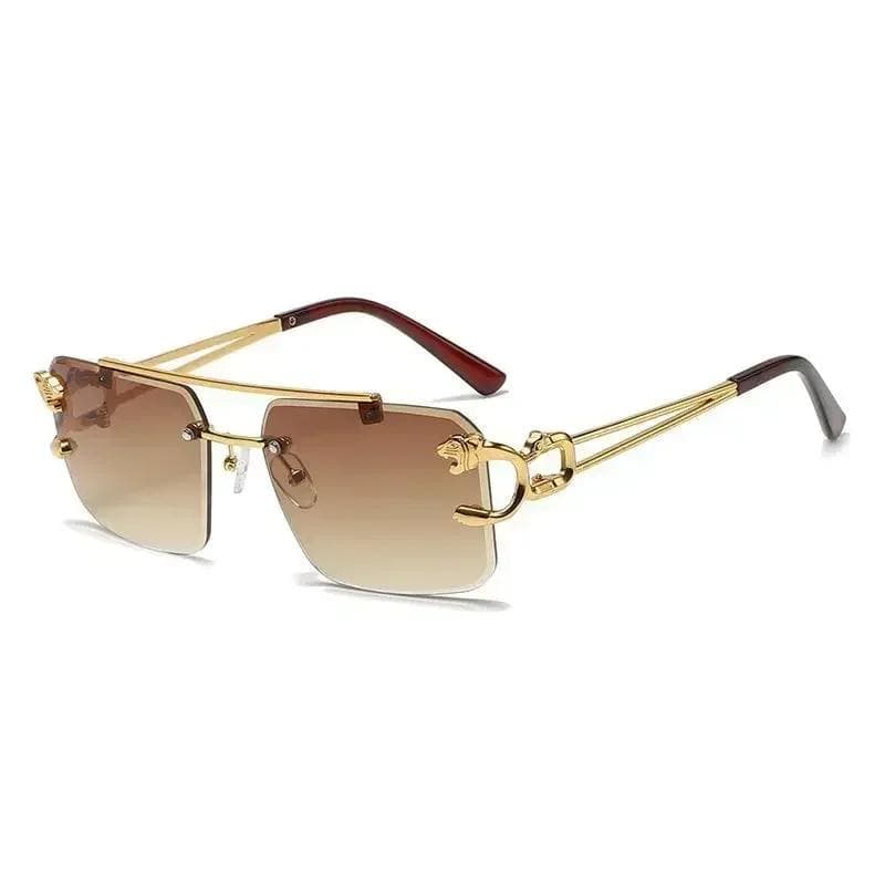 Unisex Metal Curved Luxury Designer Eyewear Fashion Stylish Outdoor Leopard Goggles Vintage Trendy UV400 Shades