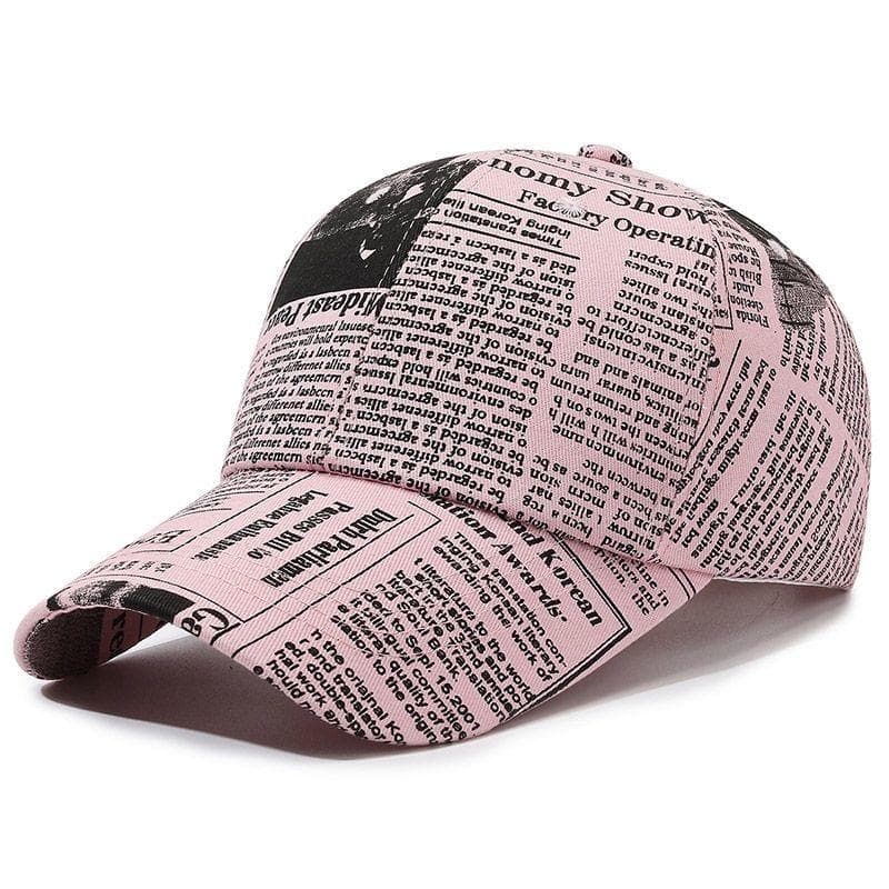 Hot Sale Unisex Casual Graffiti Newspaper Design Baseball Cap Street Hip Hop Sunscreen Outdoor Hat For Women And Men 56cm-60cm pink