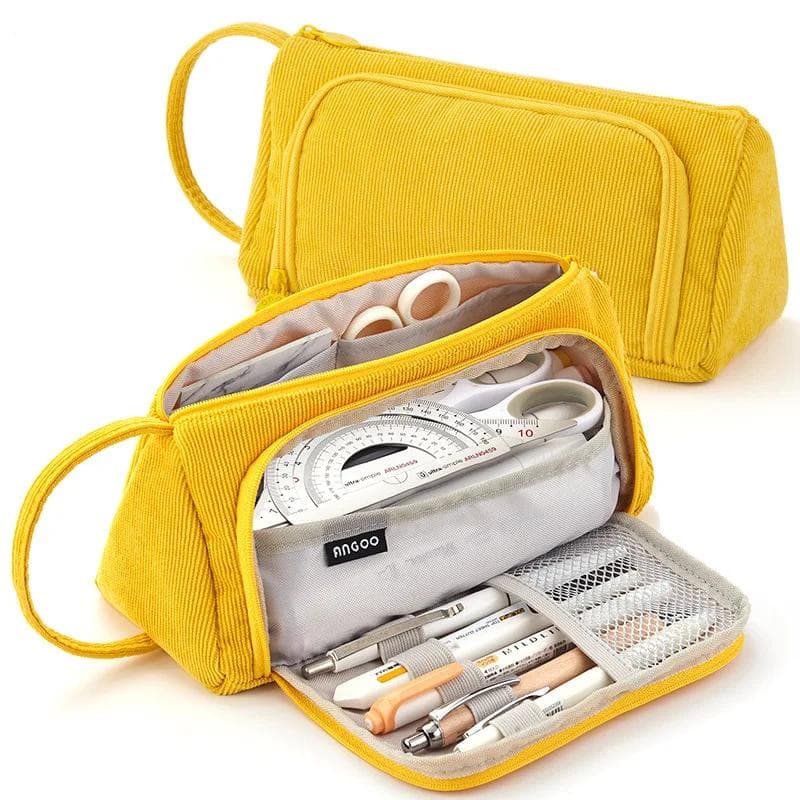 Corduroy Cute Pencil Case Macaron Colors Pencilcase Pencil Bags Make Up Pen Storage Bag School Supplies for Girls Stationery yellow