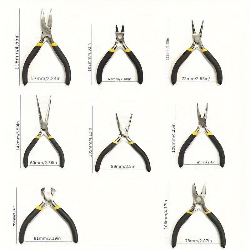 8PCS Mini Pliers Set Long Nose with Teeth Flat Jaw Round Curved Needle Diagonal Nose Wire End Cutting Cutter Tools 8pcs/set