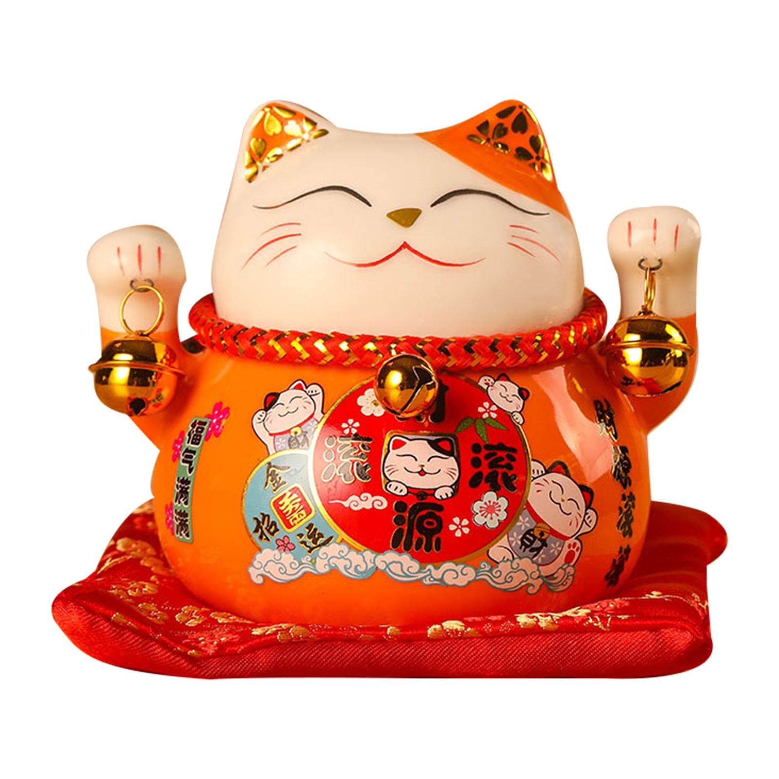 Lucky Cat Coin Bank 4.5in Exquisite Cute Bring Luck Good Wish Ceramic Fortune Cat Saving Pot Desk orange