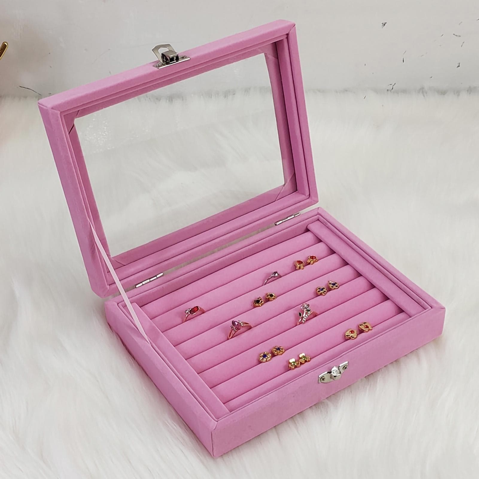 Flannel Jewelry Box Jewelry Storage Case with Safety Lock for Necklace Earrings Bracelets Rings