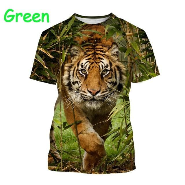 Tiger 3D Cool T-shirt Fashion Men's Animal Art Tiger T-shirt Harajuku Novelty  Hip Hop Unisex  Street Short Sleeve XS green