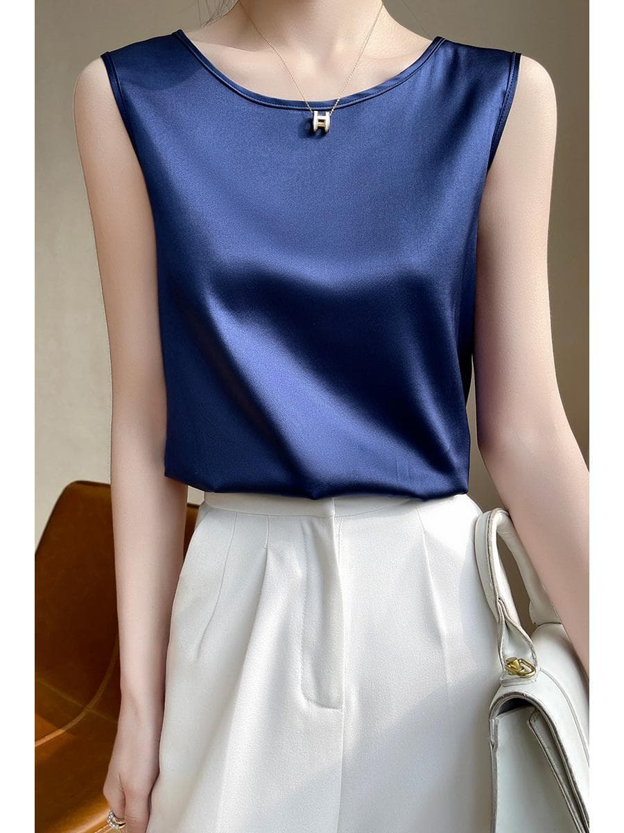 Women's Mulberry Silk Camisole: Loose-Fit Round Neck Sleeveless Top S (80-95 lbs)