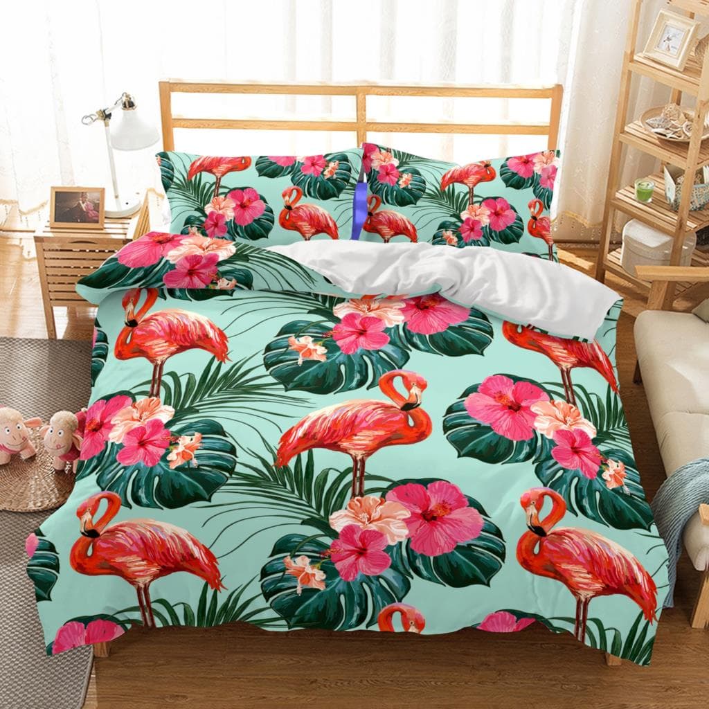 Pink flamingo Bedding Set Single Twin Full Queen King Size Flamingo Bed Set Aldult Kid Bedroom Duvetcover Sets 3D Anime 013 150x200cm 3pcs
