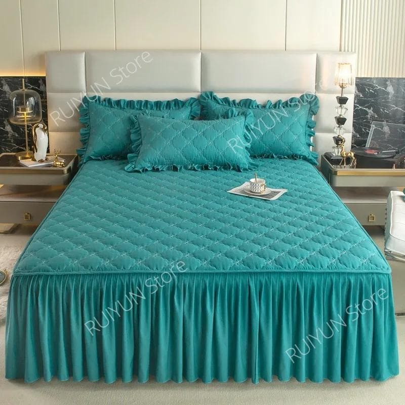Solid Cotton-padded Thicken Bed Skirt Non-slip Mattress Cover Protector Bed Cover Bedding Ruffle Bed Skirt for Single Double Bed 1pc Skirt 120x200cm