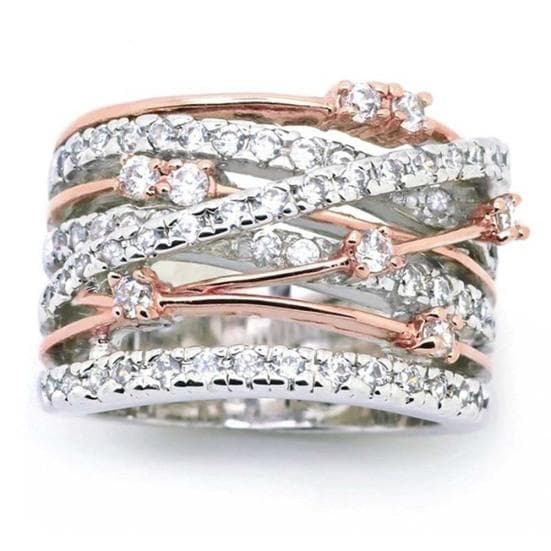 Women Crossover Wide Band Wedding Hollow Leaf Joint Armor Knuckle Crystal Finger Ring US 10 rose gold