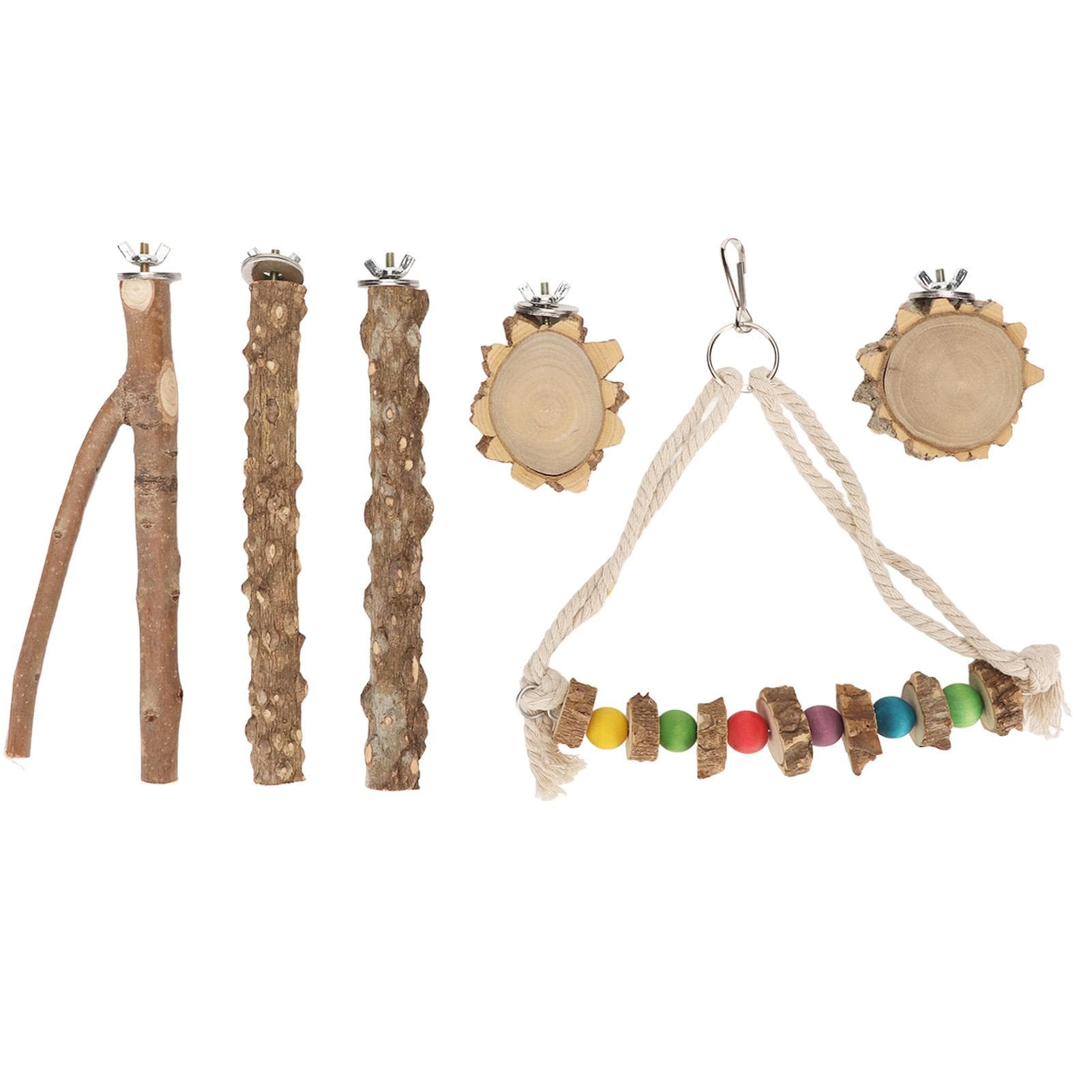 Parrot Perch Set Beak Paw Grinding Wooden Rod Branch Platform Swing Bird Stand Chewing Kit for