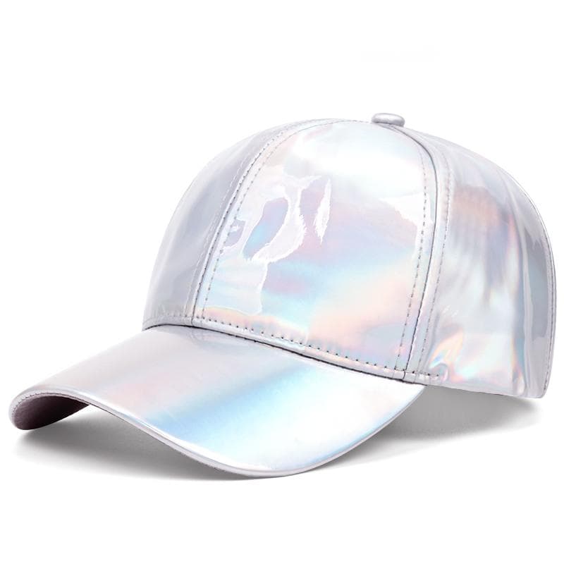 Women's Fashion Laser Baseball Cap PU Leather Unisex Hats Adjustable Gradient Cap Shiny Party Dressing Caps Hip Hop Cap white