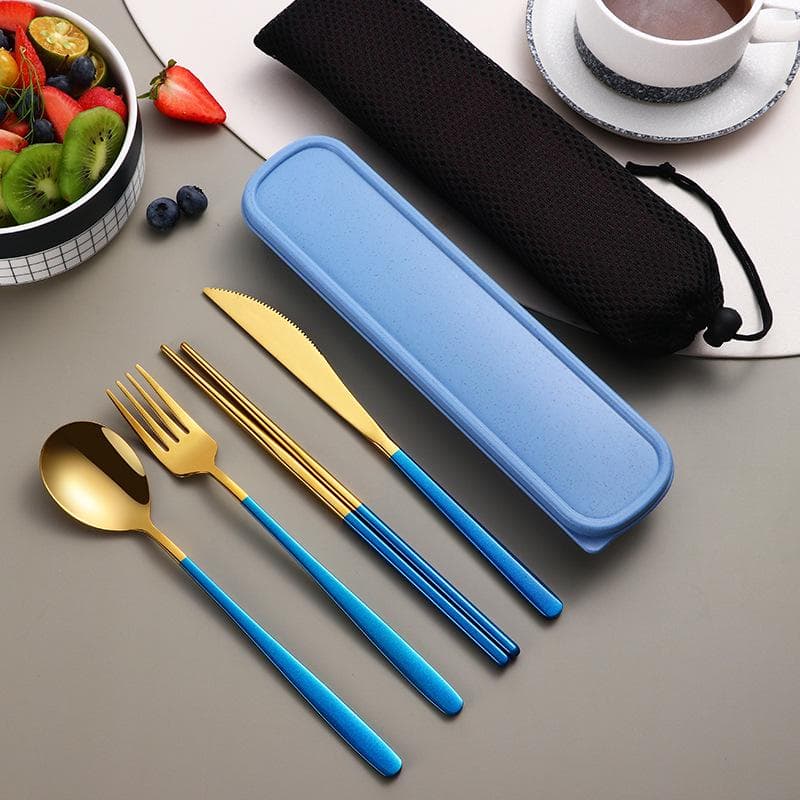 304 Stainless Steel Portable Gift Cutlery Set Korean Cutlery Knife Fork Spoon Chopsticks Four-Piece Set
