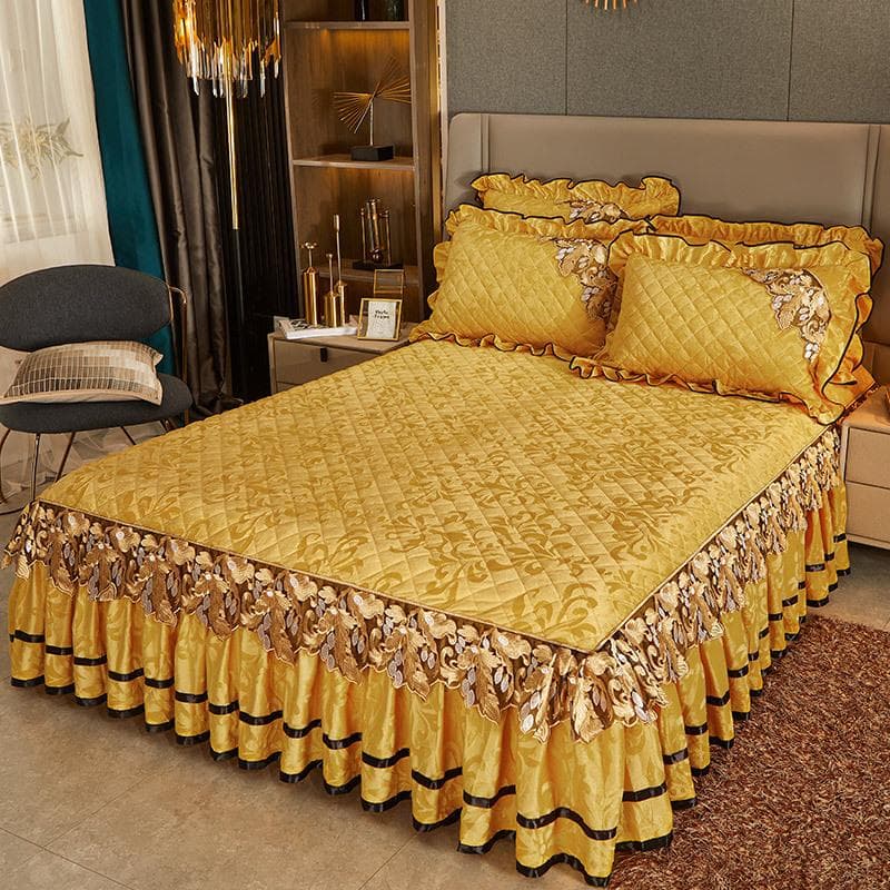 Thickened Warm Bedspread on The Bed Luxury Skirt-style Bed Linen Set Queen Size Bedspread Embroidery Cotton Bedding Cover 200x220cm 1pc