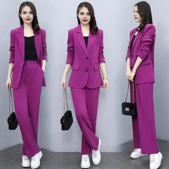 Spring Autumn Thin Section Blazer Women's Lapel Button Section Jacket + Casual Straight Trousers Two Piece Set 5XL
