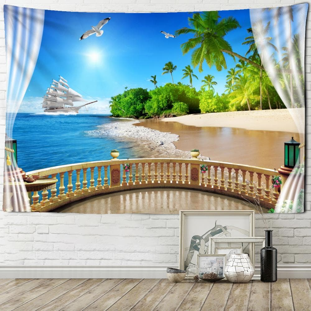 Seaside Scenery Tapestry Wall Hanging Bohemian Art Living Room Window Painting Simple Nordic Home Decor 230x150cm