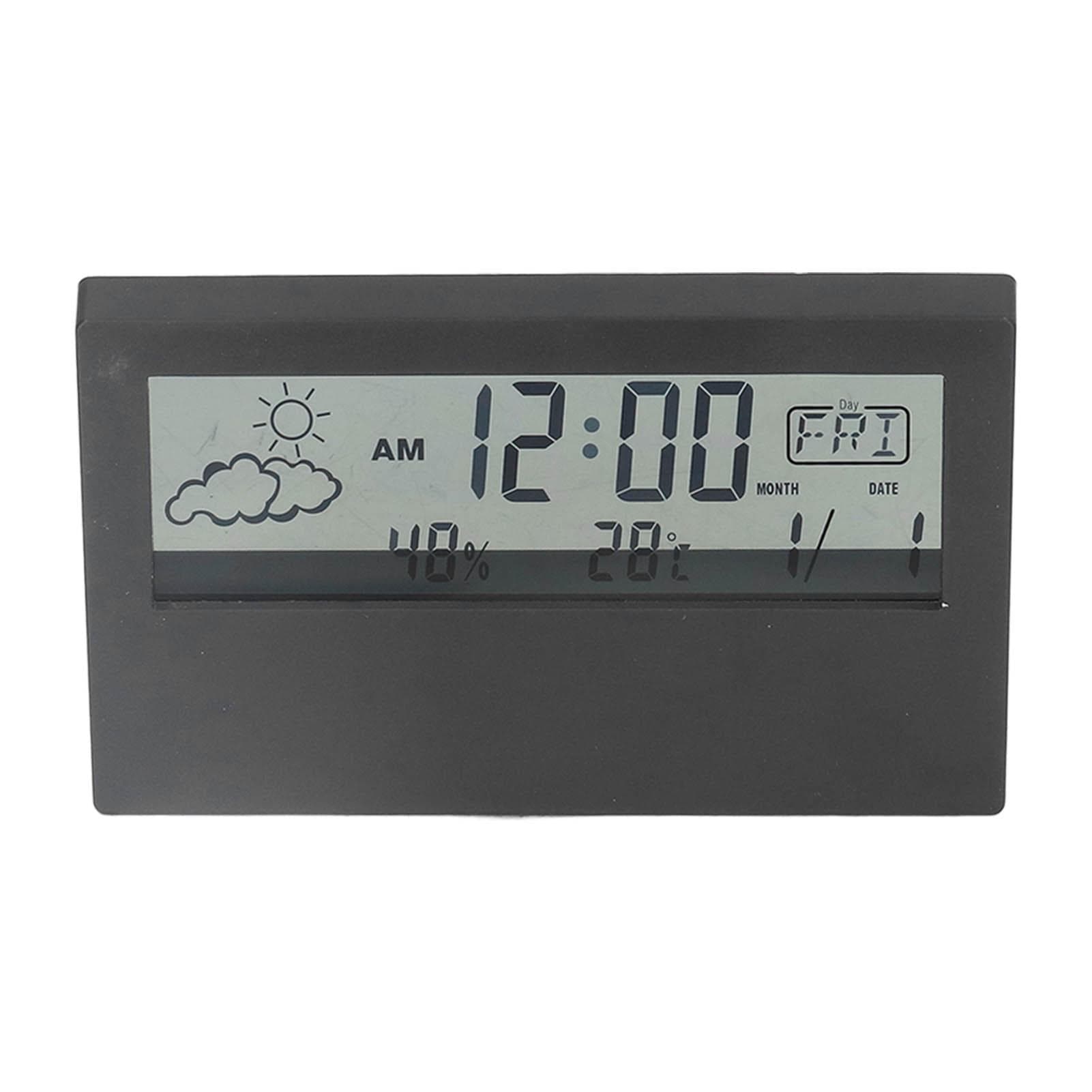 LCD Alarm Clock Transparent Multifunctional Large Screen Display Battery Powered Digital Alarm black