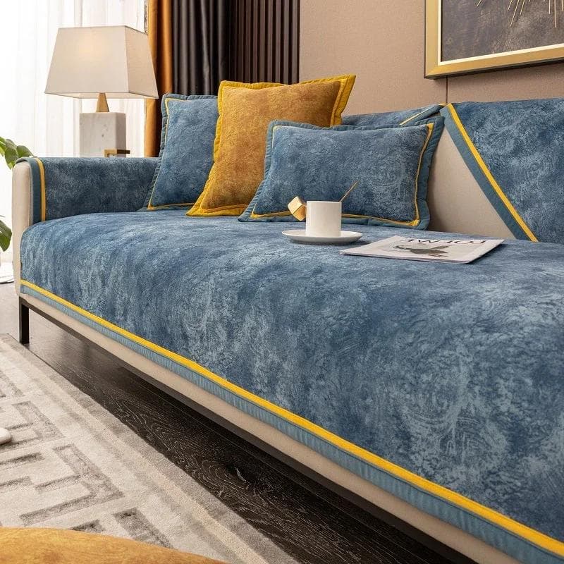 Luxury Gold Edge Sofa Cushion Dutch Velvet All-season Universal Seat Cushion Nordic Full Cover Sofa Cover Cloth Towel 70x70cm