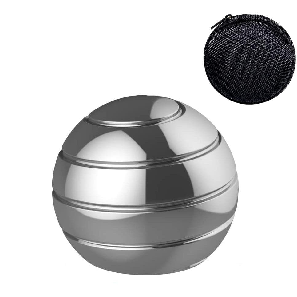 Kinetic Desk Toys,Full Body Optical Illusion Spinner Ball,Large Longer Time Spinning Top,Ideal Toys-with Storage Bag 4x4x3.4cm silver