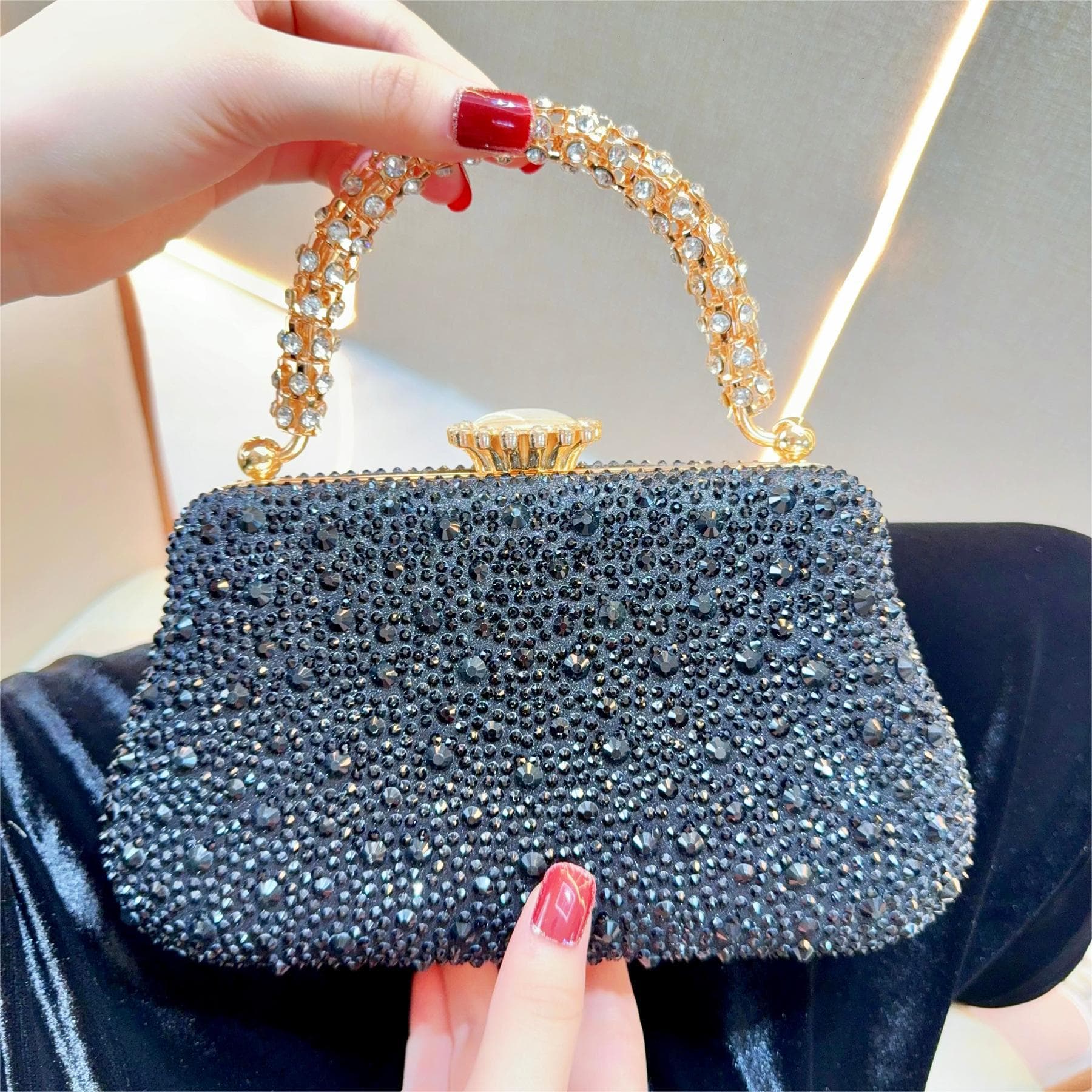 Exquisite Rhinestone Evening Clutch Bag for Ladies black