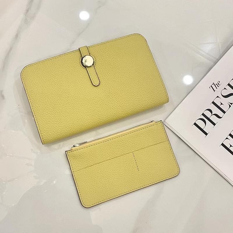 Luxury Genuine Leather Women Wallets Long Cowhide Purse High Capacity Gold-tone Hasp Clutch Bag Brand Design Ladies Billfold yellow