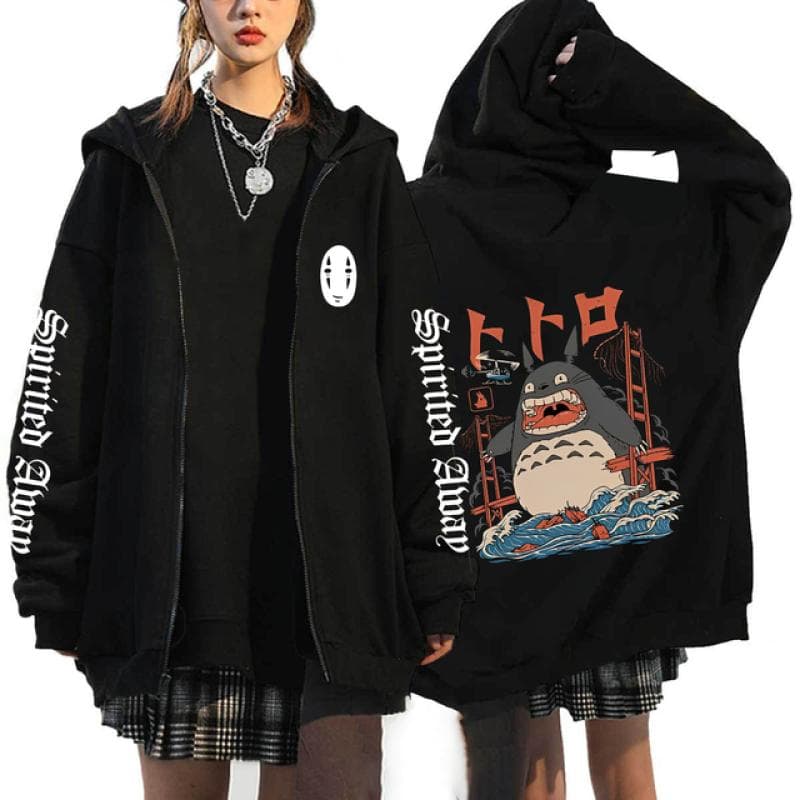 Anime Totoro Sweatshirts Men and Women Zipper Jackets Hooded Sweatshirts Casual Hip Hop Zip Up Hoodie XXL